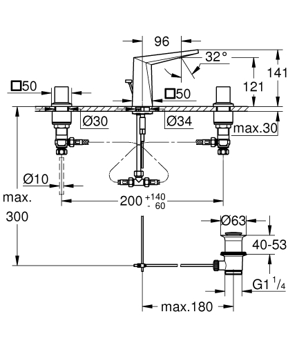 Grohe Allure Brilliant 3 Delikli Lavabo Bataryası M-Boyut - 20626000 - Thumbnail