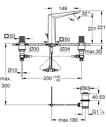 Grohe Allure Brilliant Private Collection 3 Delikli Lavabo Bataryası L Boyut - 20667000 - Thumbnail