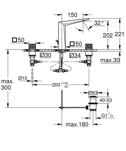 Grohe Allure Brilliant Private Collection 3 Delikli Lavabo Bataryası L Boyut - 20670000 - Thumbnail