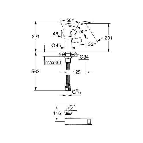 Grohe Allure Brilliant Tek Kumandalı Lavabo Bataryası 1/2L-Boyut - 23112000 - Thumbnail