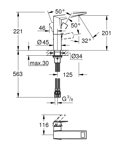 Grohe Allure Brilliant Tek Kumandalı Lavabo Bataryası L-Boyut - 24345000 - Thumbnail