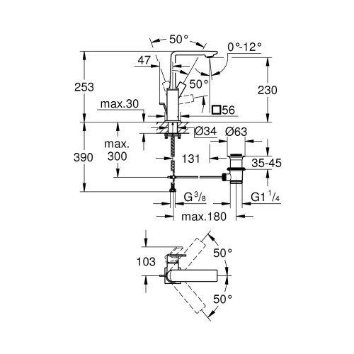 Grohe Allure Tek Kumandalı Lavabo Bataryası 1/2L-Boyut - 32146001 - Thumbnail