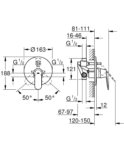 Grohe Ankastre Banyo Bat. 2 Çıkışlı İç Valfi Dahil Krom- 32879000 - Thumbnail