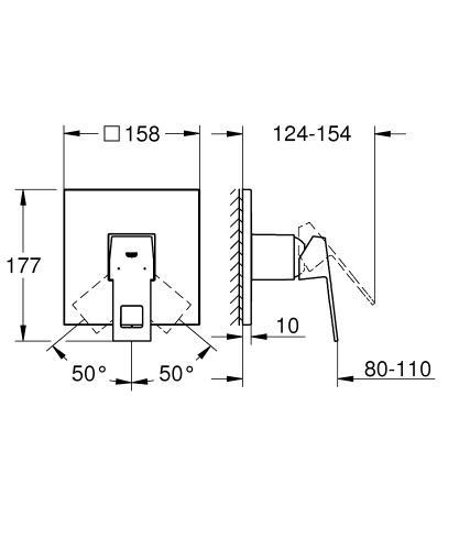 Grohe Ankastre Duş Bataryası 1 Çıkışlı Eurocube Krom - 24061000 - Thumbnail