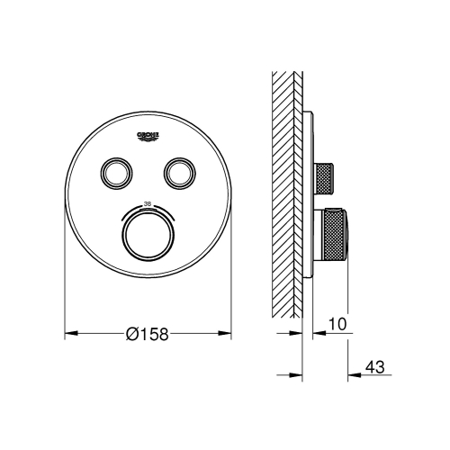 Grohe Grohtherm Smartcontrol Çift Valfli Akış Kontrollü, Ankastre Termostatik Duş Bataryası Brushed Hard Graphite - 29119AL0 - Thumbnail