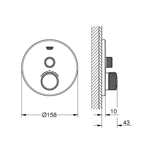 Grohe Ankastre Term. Banyo Bat. 1 Çık. SmartControl Krom-29118000 - Thumbnail