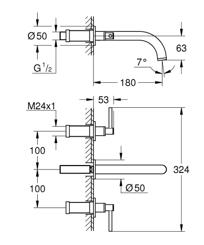 Grohe Atrio 3 Delikli Duvardan Lavabo Bataryası M-Boyut - 20662AL0 - Thumbnail