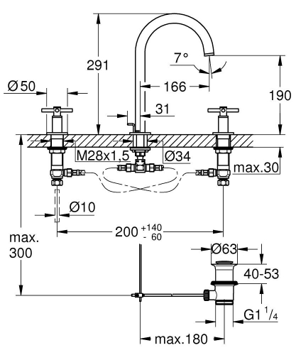 Grohe Atrio 3 Delikli Lavabo Bataryası L-Boyut - 20643AL0 - Thumbnail