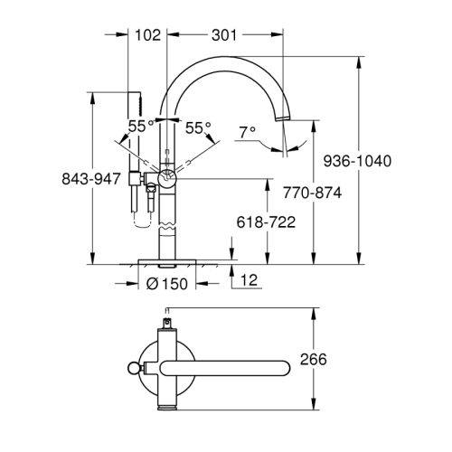 Grohe Atrio Tek Kumandalı Yerden Küvet Bataryası Cool Sunrise 32653GL3 - Thumbnail