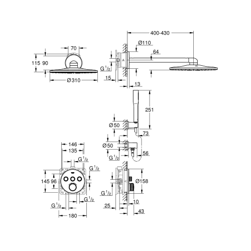 Grohe Banyo Batarya Seti Ankastre Termostatik SC Krom - 34705000 - Thumbnail