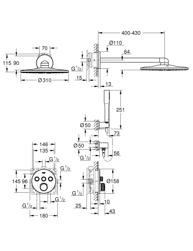 Grohe Banyo Batarya Seti Ankastre Termostatik SC Krom - 34705000 - Thumbnail