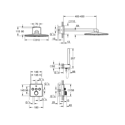 Grohe Banyo Batarya Seti Ankastre Termostatik SC Krom - 34706000 - Thumbnail