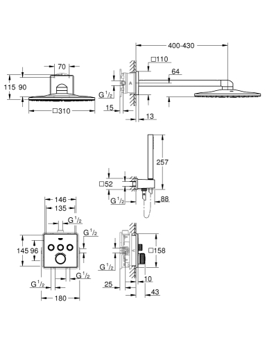 Grohe Banyo Batarya Seti Ankastre Termostatik SC Krom - 34706000 - Thumbnail