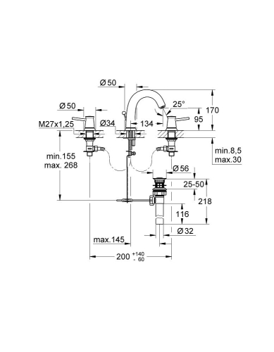 Grohe BauClassic 3 Delikli Lavabo Bataryası-20470000 - Thumbnail