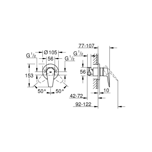 Grohe Bauedge Tek Kumandalı Duş Bataryası - 29040001 - Thumbnail