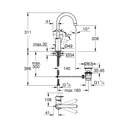 Grohe Bauedge Tek Kumandalı Lavabo Bataryası 1/2