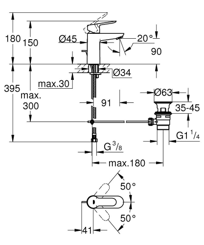 Grohe Lavabo Bataryası BauEdge S-Boyut Krom - 23328000 - Thumbnail