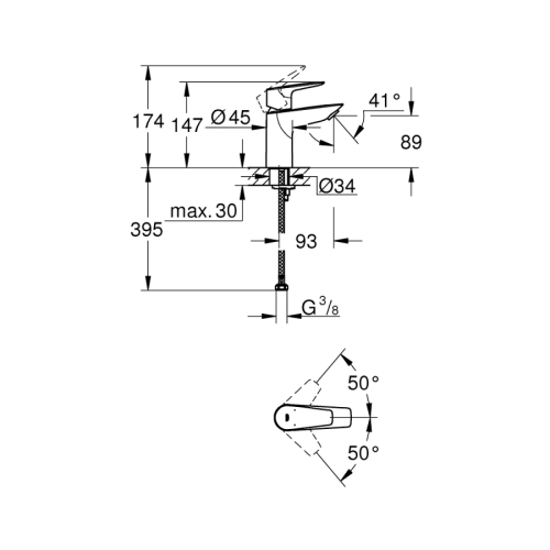 Grohe Bauedge Tek Kumandalı Lavabo Bataryası S-Boyut - 23330001 - Thumbnail