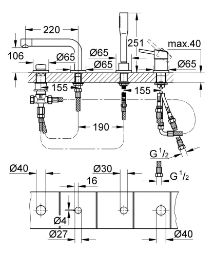 Grohe Concetto 4 Delikli küvet bataryası- 19576002 - Thumbnail