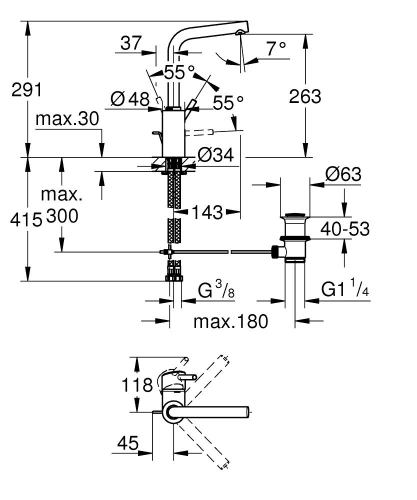 Grohe Lavabo Bataryası Concetto L-Boyut Krom - 23739002 - Thumbnail