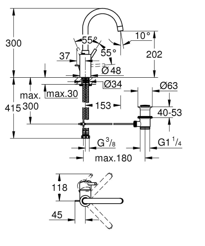 Grohe Lavabo Bataryası Concetto L-Boyut Krom - 32629002 - Thumbnail