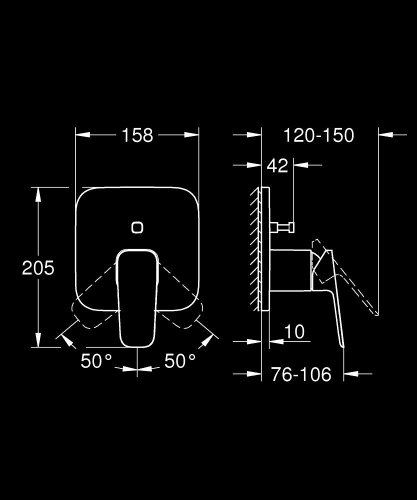 Grohe Cubeo Ankastre Banyo Duş Bataryası Mat Siyah - 1017782430 - Thumbnail