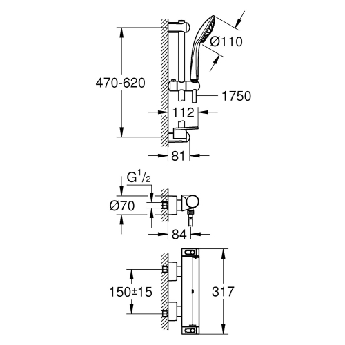 Grohe Duş Bataryası Termostastatik, Duş Setli Krom - 34195001 - Thumbnail