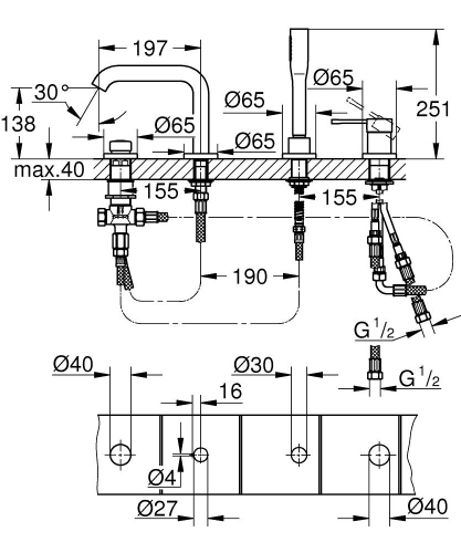 Grohe Essence 4 Delikli Küvet Bataryası - 25251GL1 - Thumbnail