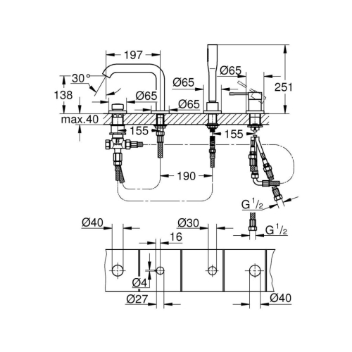 Grohe Essence Dört Delikli Küvet Bataryası Hard Graphite - 19578A01 - Thumbnail