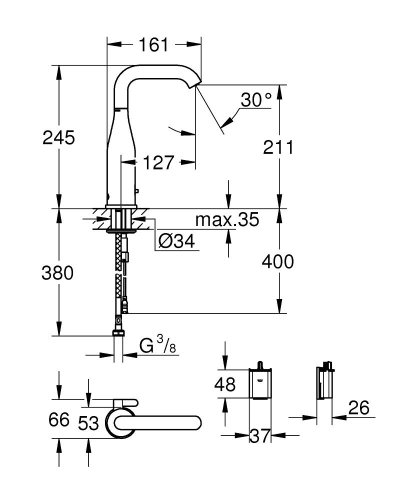 Grohe Fotoselli Lavabo Bataryası Pilli çift su girişli 36445000 - Thumbnail