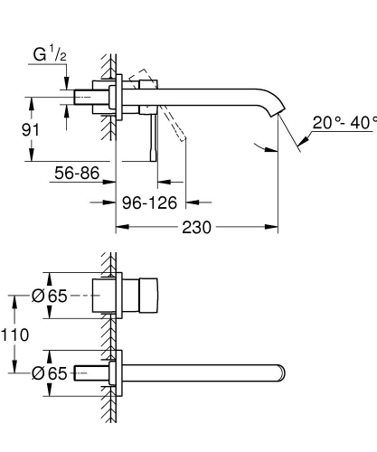 Grohe Essence İki Delikli Duvardan Lavabo Bataryası L-Boyut - 29193001 - Thumbnail