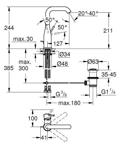 Grohe Essence Tek Kumandalı Lavabo Bataryası 1/2'' L - 24174DA1 - Thumbnail