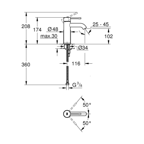 Grohe Essence Tek Kumandalı Lavabo Bataryası S Cool Sunrise - 24172GL1 - Thumbnail