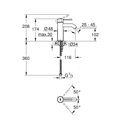 Grohe Essence Tek Kumandalı Lavabo Bataryası S-Boyut Cool Sunrise - 23590GL1 - Thumbnail