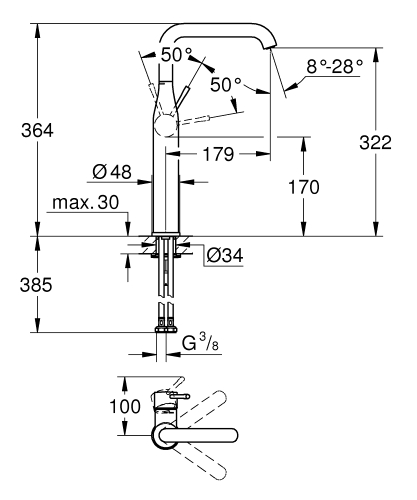 Grohe Essence Tek Kumandalı Lavabo Bataryası Xl - 24170001 - Thumbnail