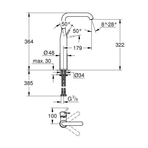 Grohe Essence Tek Kumandalı Lavabo Bataryası Xl Cool Sunrise - 24170GL1 - Thumbnail