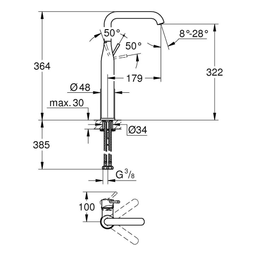 Grohe Essence Tek Kumandalı Lavabo Bataryası Xl-Boyut Cool Sunrise - 32901GL1 - Thumbnail