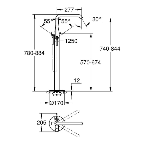 Grohe Essence Yerden Küvet Bataryası Brushed Hard Graphite - 23491AL1 - Thumbnail