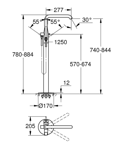 Grohe Essence Yerden Küvet Bataryası Cool Sunrise - 25248GL1 - Thumbnail