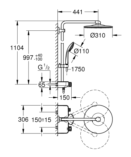 Grohe Euphoria Smartcontrol 310 Duo Duş Sistemi Duvara Monte Termostatik Bataryalı Duş Sistemi Warm Sunset - 26507DA0 - Thumbnail