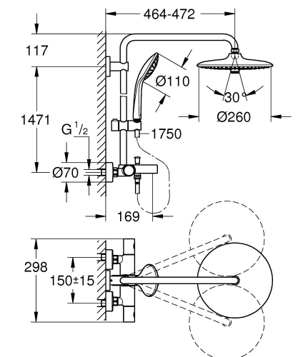 Grohe Euphoria System 260 Duvara Monte Termostatik Banyo Bataryalı Duş Sistemi-27475001 - Thumbnail