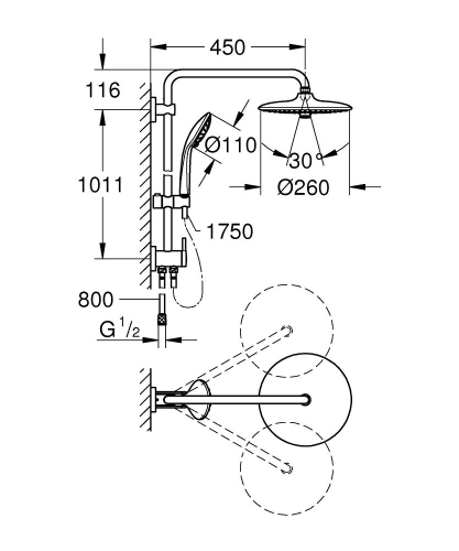 Grohe Euphoria System 260 Duvara Monte Yön Değiştiricili Duş Sistemi-27421002 - Thumbnail