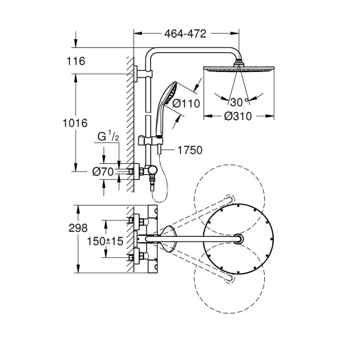 Grohe Euphoria System 310 Duvara Monte Termostatik Bataryalı Duş Sistemi Brushed Warm Sunset - 26075DL0 - Thumbnail