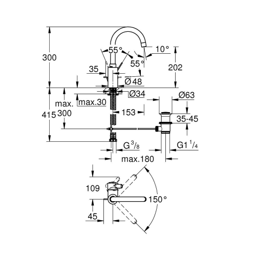 Grohe Eurocosmo Tek Kumandalı Lavabo Bataryası 1/2L-Boyut - 32830001 - Thumbnail