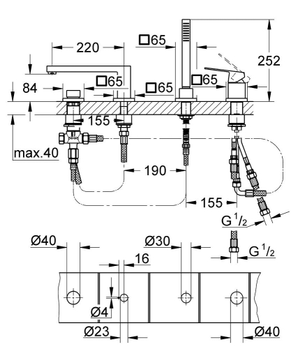 Grohe Eurocube 4 Delikli küvet bataryası- 19897001 - Thumbnail