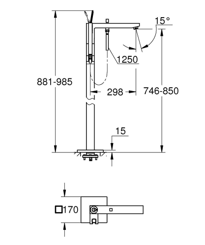 Grohe Eurocube Joy Ayaklı Yerden Küvet Bataryası-23667001 - Thumbnail