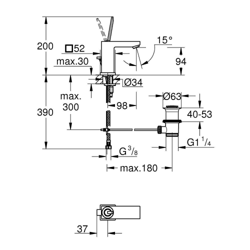 Grohe Eurocube Joy Tek Kumandalı Lavabo Bataryası S-Boyut 23654000 - Thumbnail