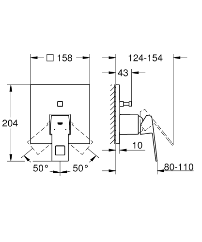 Grohe Eurocube Ankastre Banyo Duş Bataryası 2 çıkışlı divertörlü- 24062000 - Thumbnail