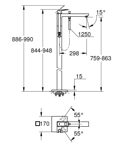 Grohe Eurocube Ayaklı Yerden Küvet Bataryası-23672001 - Thumbnail