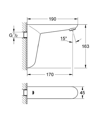 Grohe Euroeco Cosmo Duvardan Fotoselli Lavabo Bataryası, Tek Su Girişli Pilli - 36274000 - Thumbnail